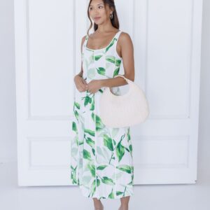 Elsie Sleeveless Contrast Binding Printed Midi Dress White